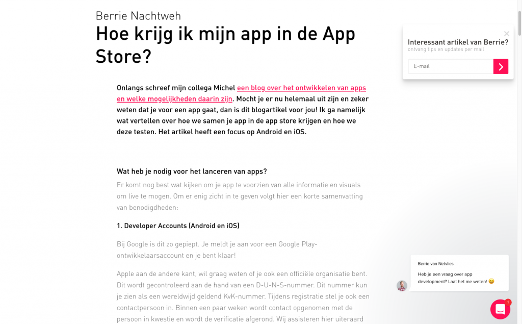 "Chatfunctie pop-up voorbeeld"