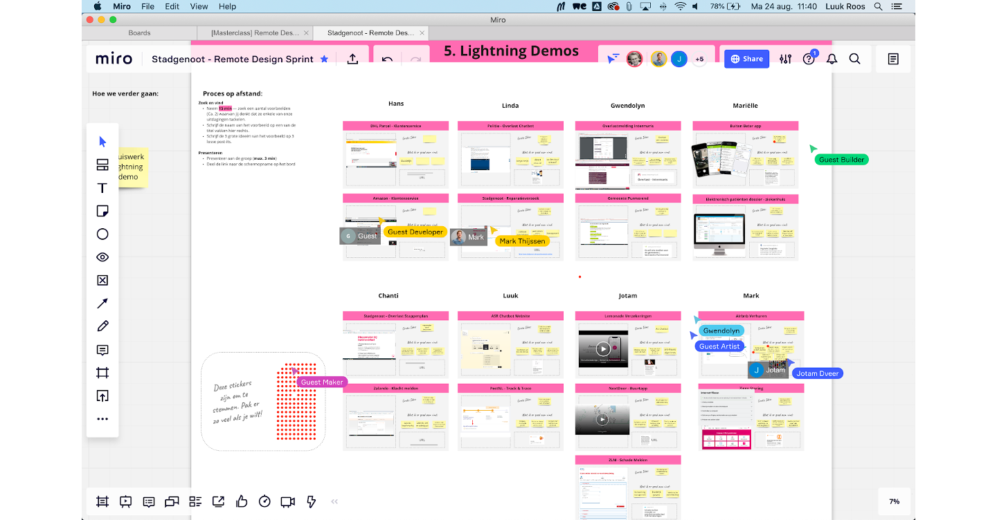 "Remote design sprint op Miro platform"