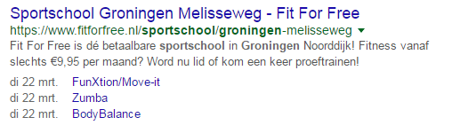 Voorbeeld SEO rich snippet events sportschool