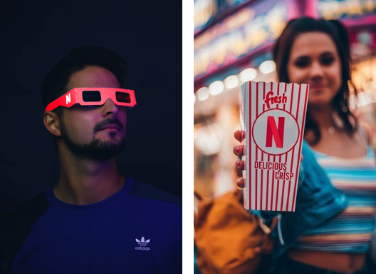 Man met Netflix 3D bril en vrouw met Netflix popcorn